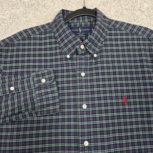 Ralph Lauren Slim Fit Stretch Oxford mens XL blue‎ green black red tartan plaid